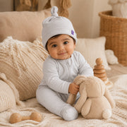 Soft Cotton Newborn Hat in Cloud Grey – alternate view