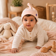 Soft Cotton Newborn Hat in Blush – alternate view