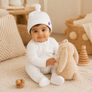 Soft Cotton Newborn Hat in Pure White – alternate view