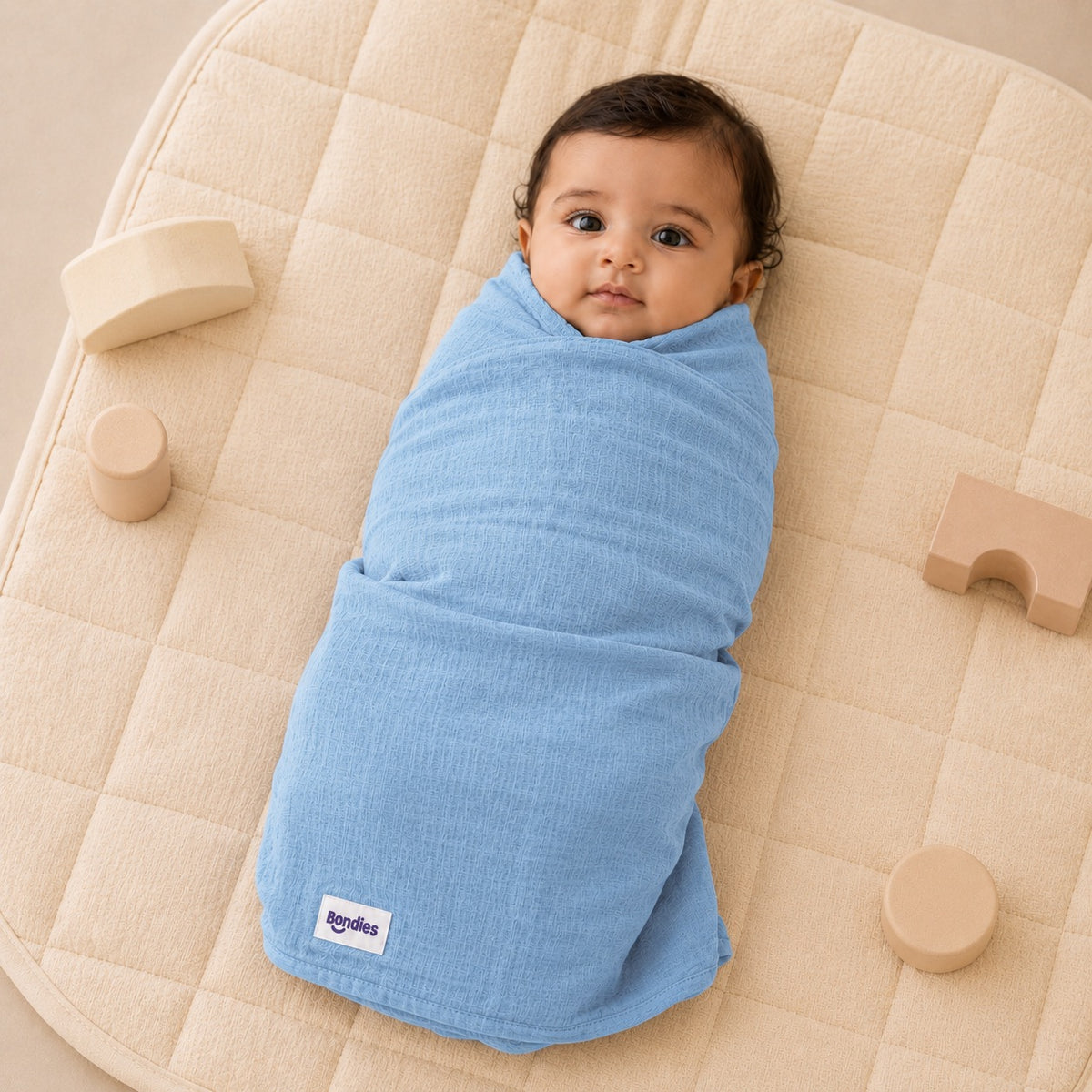 Muslin Baby Blanket in Powder Blue – alternate view