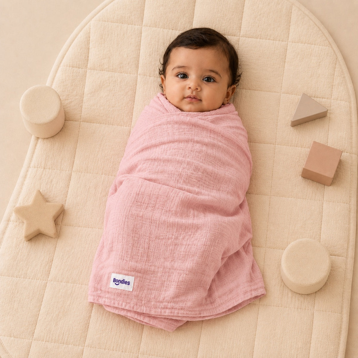 Muslin Baby Blanket in Soft Pink – alternate view